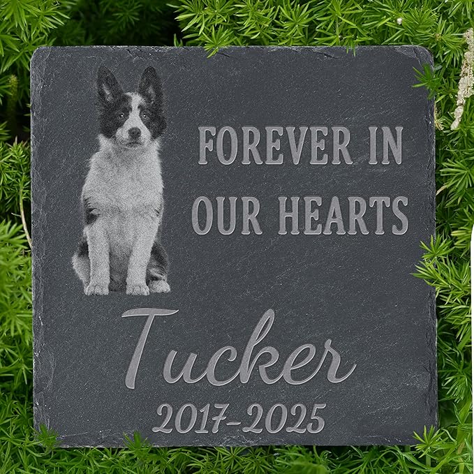 Personalized Pet Memorial Stone, Dog Memorial Gifts, Pet Loss Sympathy Gift, in Memory of Dog Cat - in Our Hearts（Square）