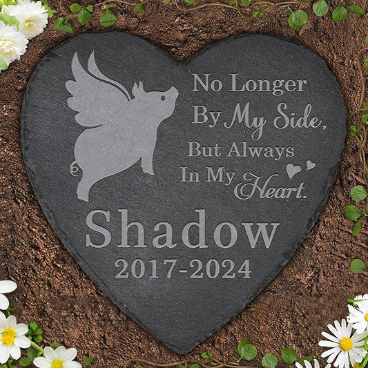 Pet Memorial Stone Pig - Pig Headstone - Pig Memorial Stone - Pig Memorial Gifts - Loss of a Pig - Pig Loss Gifts (Heart-Shaped)