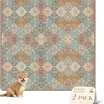 nunubaby 2PACK Washable Pee Pads for Dogs, Stylish, Non-Slip and Leak-Proof Pee Pads. Reusable Potty Pads for Dogs for Crates and Floors.(Cream/Multi, 72" x72")