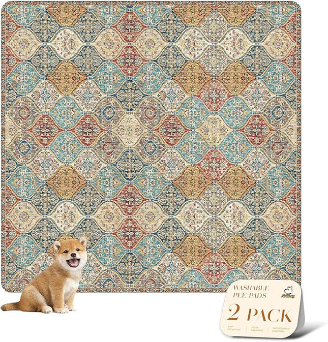 nunubaby 2PACK Washable Pee Pads for Dogs, Stylish, Non-Slip and Leak-Proof Pee Pads. Reusable Potty Pads for Dogs for Crates and Floors.(Cream/Multi, 72" x72")