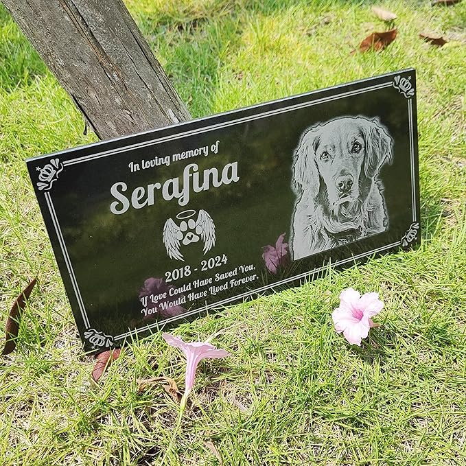 Personalized Pet Memorial Stones, Headstones for Pet, Dog, Cat, Black Granite Memorial Garden Stones,and Gifts for Lost Pets.