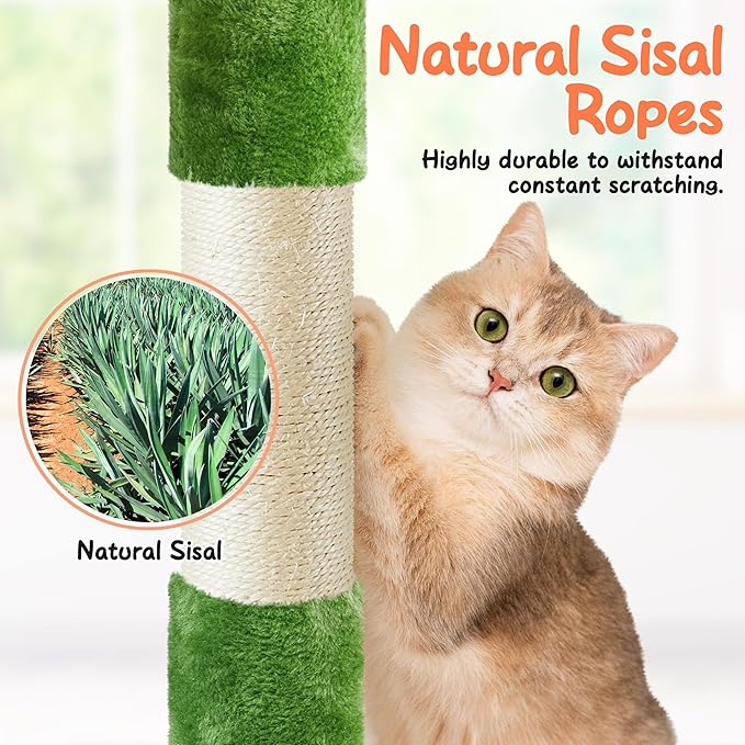 Yaheetech 62in Cat Tree Tower for Indoor Cats, Furniture w/Double Condo, Scratching Posts, Multiple Platforms and Balls for Kittens, Green