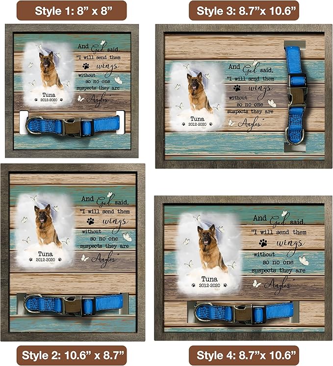 Personalized Memory Dog Picture Frame Pet Memorial Frames for Dogs Wood Pet Collar Memorial Puppy Pet Loss Gifts Dog Remembrance Bereavement Gifts Natural Wood Frame for Loss of Dog Keepsake
