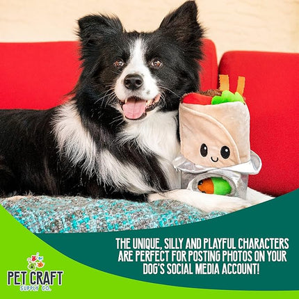 Pet Craft Supply Hide and Seek Plush Dog Toys Crinkle Squeaky Interactive Burrow Activity Puzzle Chew Fetch Treat Hiding Brain Stimulating Cute Funny Toy Bundle Pack - Burrito, for Medium Breeds