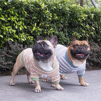 iChoue English Bulldog High Stretchy Breathable Summer Cooling T Shirts Vest Clothes for Medium Dogs Large French Frenchie Pug English Pitbull Boston Terrier Blue Stripe - XLarge