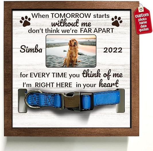 Customized Dog Collar Frame Memorial Pet Loss Sign for Dogs Lovers Gifts Pet Wood Memorial for Tabletops Someone Who Lost A Pet Keepsake Picture Frame Sympathy Gifts Funerary Decor Wall Items