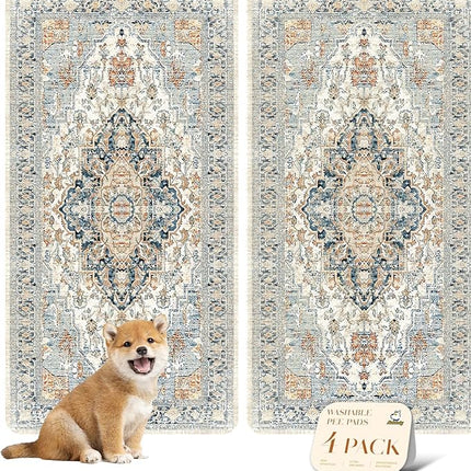 nunubaby 4PACKWashable Pee Pads for Dogs, Stylish, Non-Slip and Leak-Proof Pee Pads. Reusable Potty Pads for Dogs for Crates and Floors.(Beige/Multi, 24" x48")