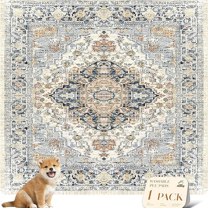 nunubaby Washable Pee Pads for Dogs, Stylish, Non-Slip and Leak-Proof Pee Pads. Reusable Potty Pads for Dogs for Crates and Floors.(Beige/Multi, 72" x72")