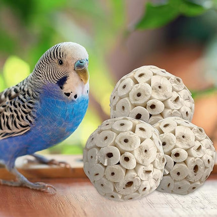 by M&M 5100 Small Sola Bird Balls Pk2 - Handmade Natural Sola Wood Balls, Foraging Fun, Lightweight, Effortless to Chew and Shred, Superb Bird Foot Toys for Small to Med Size Birds