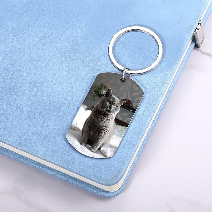 Funnylife Personalized Pet Memorial Keychain for Cats Stainless Steel Custom Pet Photo Memory Keepsake Loss of Cat Sympathy Gifts Cat Pass Away Gifts