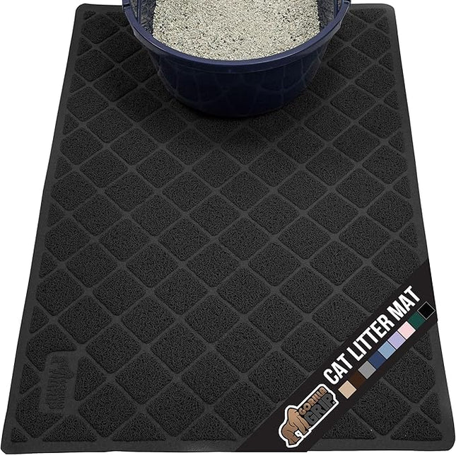 GORILLA GRIP Cat Litter Box Mat, Water Resistant, US Designed Kitty Litter Trapping Mats, Easy to Clean, Scatter Control, Less Mess and Clean Floors, Kitten Supplies for Indoor Cats, 30x20 Black