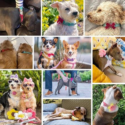 Blueberry Pet Adjustable Flocking Dog Collar for Large Dogs, Pink Girl Dog Collars with Detachable Velvety Bowtie, Heart in Lust Red, Spring Dog Collar for 18-26 Inch Neck