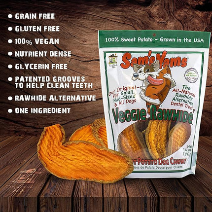 Sam's Yams Sweet Potato Dog Chewz 14oz Bags-Veggie Rawhide,3-Pack