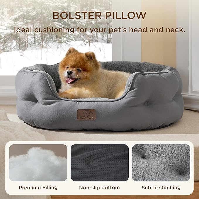 Bedsure Self Warming Dog Beds for Small Dogs - Round Medium Cat Beds for Indoor Cats, Washable Pet Bed for Puppy and Kitten with Slip-Resistant Bottom, 25 Inches, Self Warming Grey