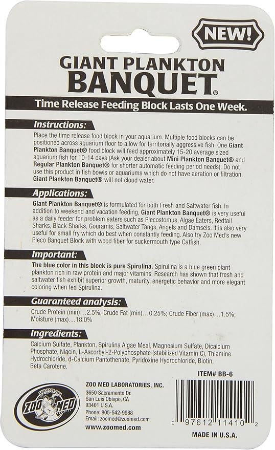 Zoo Med Laboratories AZMBB6 Plankton Banquet Block Feeder Giant, 1 Count (Pack of 1)
