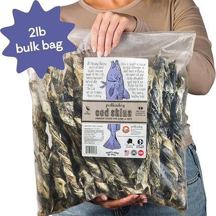 Polkadog Cod Skins for Dogs (2lb Regular) - Single Ingredient, Wild-Caught Fish Skin Dog Treats for All Breeds – High in Lean Protein & Omega-3. Hypoallergenic, Grain Free. Handcrafted & Made in USA