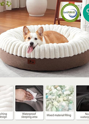 Calming Donut Dog Bed - 36" Round Washable Large Size Pet Bed for Dogs and Cats, Anti-Slip Corduroy Fleece Cat Bed, Anti-Anxiety Cushion with Anti-Slip Bottom