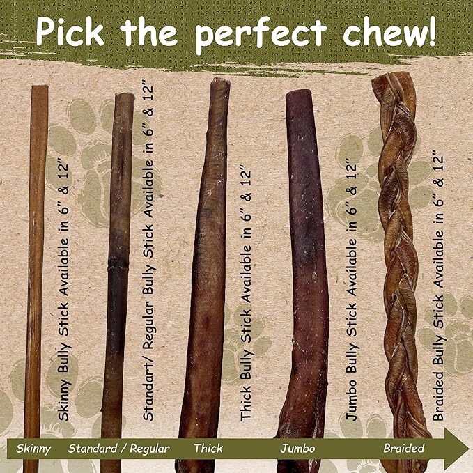 Top Dog Chews - Thick 12 Inch Bully Sticks, 100% Natural Beef, Free Range, Grass Fed, High Protein, Supports Dental Health & Easily Digestible, Dog Treat, 10 Pack