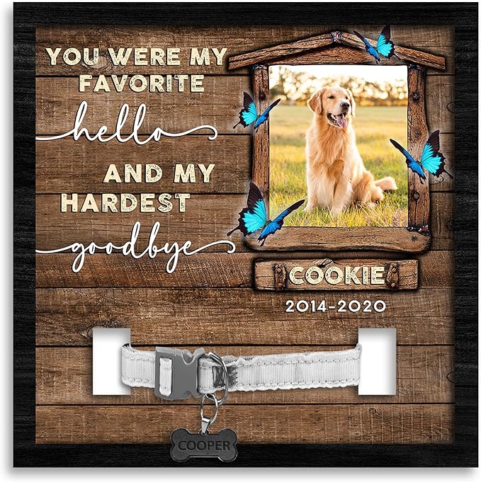 Nazenti Personalized Dog Memorial Picture Frame, Pet Loss Gift, Custom Sympathy Gifts for Loss of Dog, Pet Memorial Frame with Collar Holder, Dogs Sign Bereavement Gifts, Cat Condolences Gift