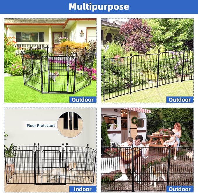 ADAVIN Tall Garden Fence 40 in(H)×31 Ft(L) 14 Panels, Heavy Duty Iron Metal Fence with Gate Low Threshold, Dogs Rabbit Fences Outdoor Camping, Flower Bed Fencing Border, Temporary Black Yard Fences