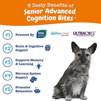 Zesty Paws Advanced Cognition Soft Chews for Dogs - with Omega 3 DHA, Ashwagandha & Alpha GPC - for Senior Dog Brain Health & Nervous System Support - Supplement for Calming & Relaxation - 90 Count