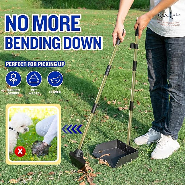 Pooper Scooper for Large Dogs, Adjustable Long Handle Metal Tray and Spade Poop Scooper for Dogs with Bin for Pet Waste Removal, No Bending Clean Up Pooper Scooper for Medium and Large Dogs