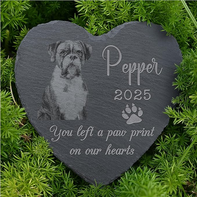 Personalized Pet Memorial Stone, Dog Memorial Gifts, Pet Loss Sympathy Gift, in Memory of Dog Cat - Paw Print（Heart）