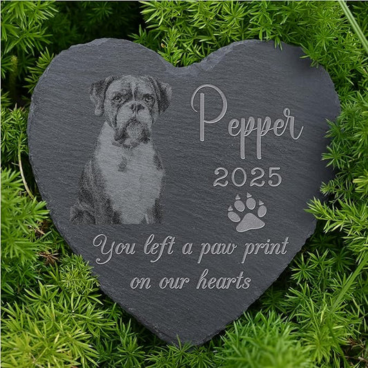 Personalized Pet Memorial Stone, Dog Memorial Gifts, Pet Loss Sympathy Gift, in Memory of Dog Cat - Paw Print（Heart）