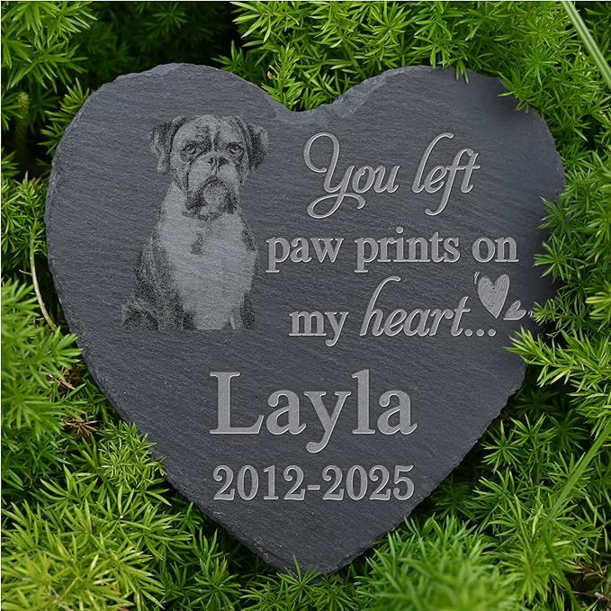 Personalized Pet Memorial Stone, Dog Memorial Gifts, Pet Loss Sympathy Gift, in Memory of Dog Cat - Paw Prints On My Heart（Heart）