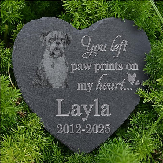 Personalized Pet Memorial Stone, Dog Memorial Gifts, Pet Loss Sympathy Gift, in Memory of Dog Cat - Paw Prints On My Heart（Heart）