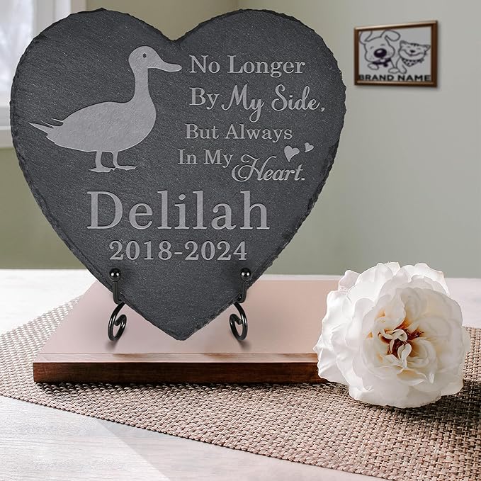 Pet Memorial Stone Duck - Duck Headstone - Duck Memorial Stone - Duck Memorial Gifts - Loss of a Duck - Duck Loss Gifts (Heart-Shaped)