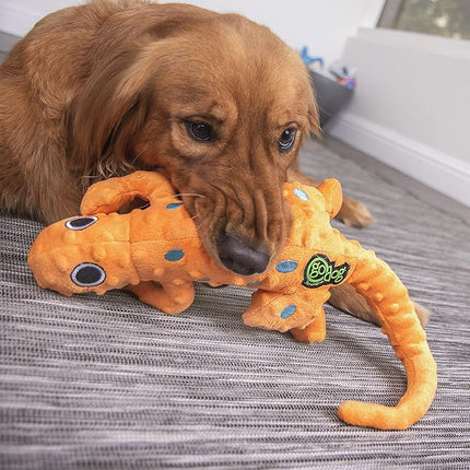 goDog Amphibianz Gecko Squeaky Plush Dog Toy, Chew Guard Technology - Orange, Large