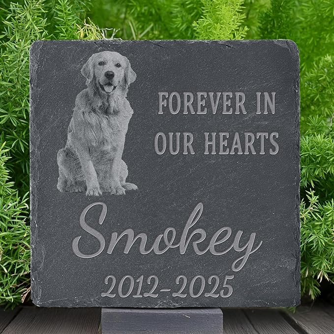 Pet Memorial Stone with Photo, Dog Memorial Gifts for Loss of Dog, Personalized Pet Memorial Gifts, Pet Loss Gift - in Our Hearts（Square）