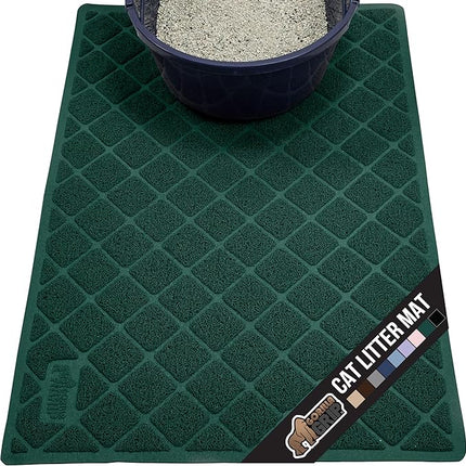 GORILLA GRIP Cat Litter Box Mat, 47x35, Water Resistant, US Designed Kitty Litter Trapping Mats, Easy to Clean, Scatter Control, Less Mess and Clean Floors, Kitten Supplies for Indoor Cats, Dark Green