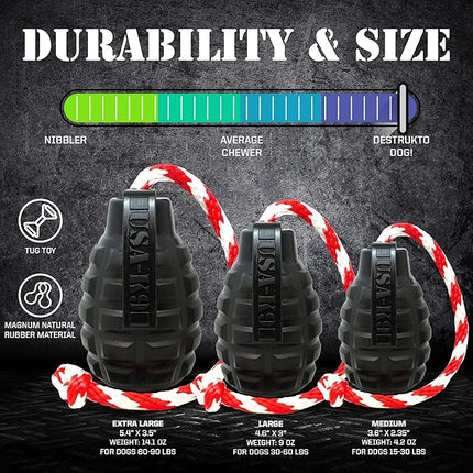 SodaPup USA-K9 Magnum Grenade – Dog Tug Toy, Chew Toy & Treat Dispenser Made in USA from Our Most Durable Non-Toxic, Pet-Safe, Food Safe, Natural Rubber for Strengthening Bond, Exercise, & More