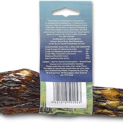 ZIWI Venison Deer Half Shank – 2-in-1 Dog Bone Chew Treat Wrapped in Beef Esophagus - All Natural, Air-Dried