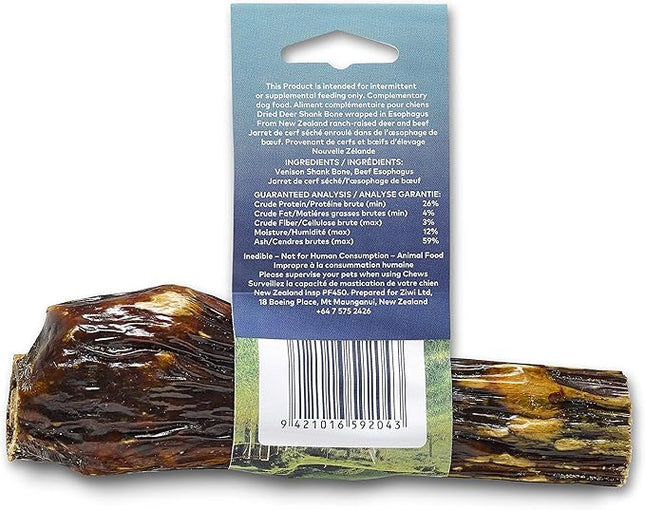 ZIWI Venison Deer Half Shank – 2-in-1 Dog Bone Chew Treat Wrapped in Beef Esophagus - All Natural, Air-Dried