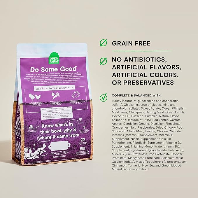 Open Farm, Grain-Free Dry Dog Food for Senior Dogs, Complete & Balanced Kibble to Support Joints & Mobility, Sustainably & Ethically Sourced Ingredients, Chicken & Turkey Recipe for Seniors, 22lb Bag