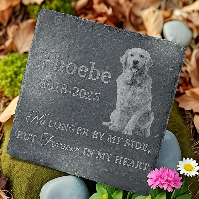 Pet Memorial Stone with Photo, Dog Memorial Gifts for Loss of Dog, Personalized Pet Memorial Gifts, Pet Loss Gift - Forever in My Heart（Square）