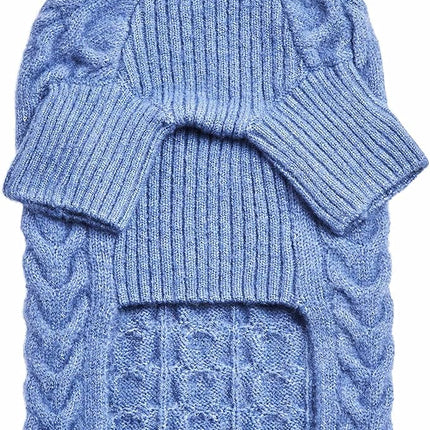 Blueberry Pet Classic Fuzzy Textured Knit Pullover Turtle-Neck Dog Sweater in Heather Blue, Back Length 16", Pack of 1 Clothes for Dogs