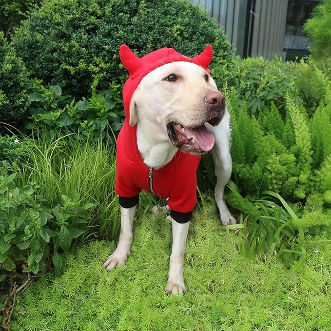 Large Dog Little Devil Christmas Costumes Zipper Hoodies Clothes for Pitbull Labrador, Red, 3X-Large