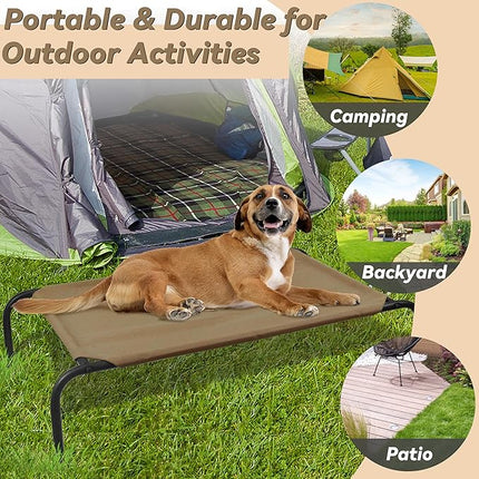 PHYEX Heavy Duty Steel-Framed Portable Elevated Pet Bed, Elevated Cooling Pet Cot, 43.5" L x 25.5" W x 7.8" H(M, Brown)