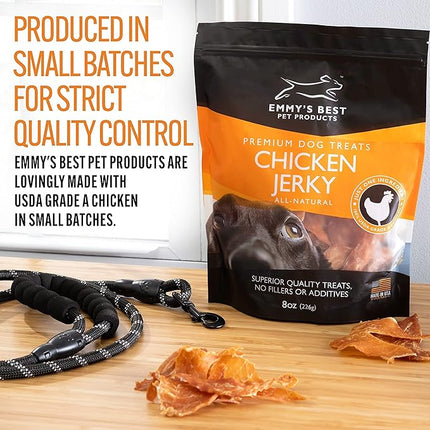 Emmy's Best EBPP Chicken Jerky Dog Treats Made in USA - 100% Natural Jerky Treats Made with Real Chicken - Grilled Chicken Strips for Medium Dogs, Large and Small Dogs - 8oz Bag
