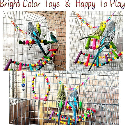 Bird Parakeet Cockatiel Toys, ESRISE Birds Cage Accessories Swing Climbing Ladders Wooden Perch Toy for Conures Finche Budgies Lovebird Parrot