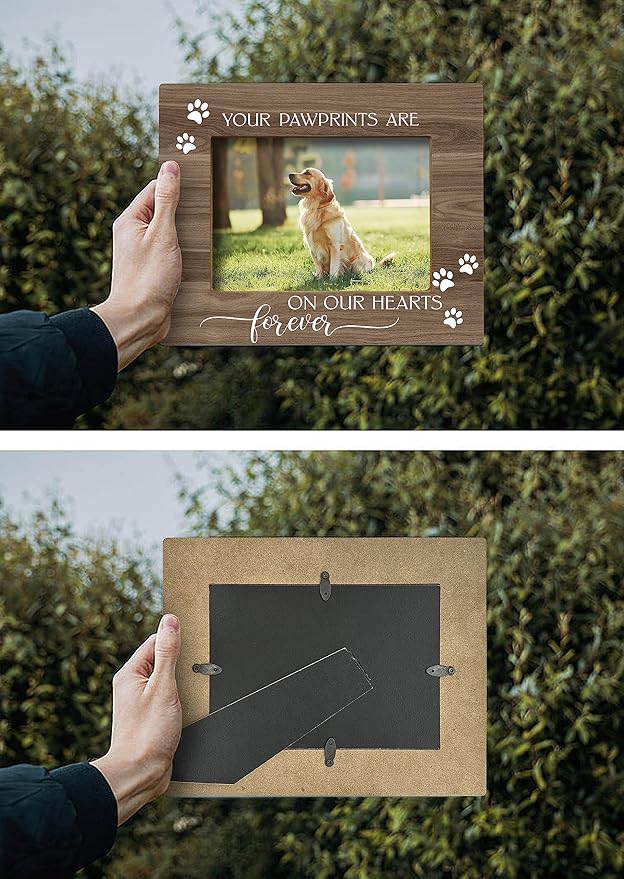 FONDCANYON Your Pawprints are Forever in Our Heart Pet Memory Picture Photo Frame,Pet Dog Cat Memorial Picture Frames,Pet Loss Sympathy Gift,Passed Away Dog Memorial Gifts(5x7 Inch Photo)