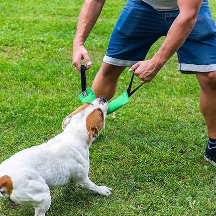 Bull Fit K9 Dog Bite Tug Toy with 2 Strong Handles - Made of Durable & Tear-Resistant French Linen - Perfect for Tug of War, Fetch & Puppy Training - Ideal for Medium to Large Breeds