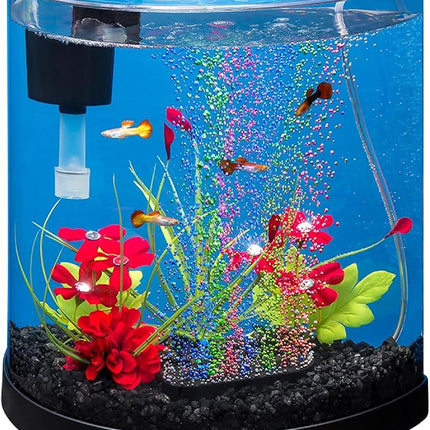 Tetra 3 Gallon Small Fish Tank, Aquarium Starter Kit, with Filter, Air pump, & Color Changing Light, Half Moon shape, for Gold Fish & Betta
