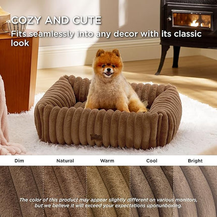 Bedsure Washable Dog Bed for Medium Dogs - Cute Furry Puppy Beds, Rectangle Orthopedic Corduroy Fleece Pet Beds with Removable Zipper Cover, 30x24x8inches, Camel Brown