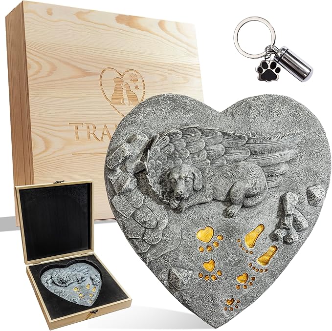 Dog Memorial Stone for Loss of Dog Sympathy Gift, Remembrance Gift with Keychain, Pet Memorial Stone for Dogs - Outdoor Grave Marker for Garden, Pet Grave