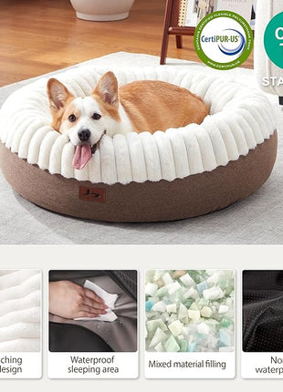 Calming Donut Dog Bed - 30" Round Washable Corduroy Fleece Pet Bed with Anti-Slip Bottom, Anti-Anxiety Cushion Bed for Small Medium Dogs and Cats